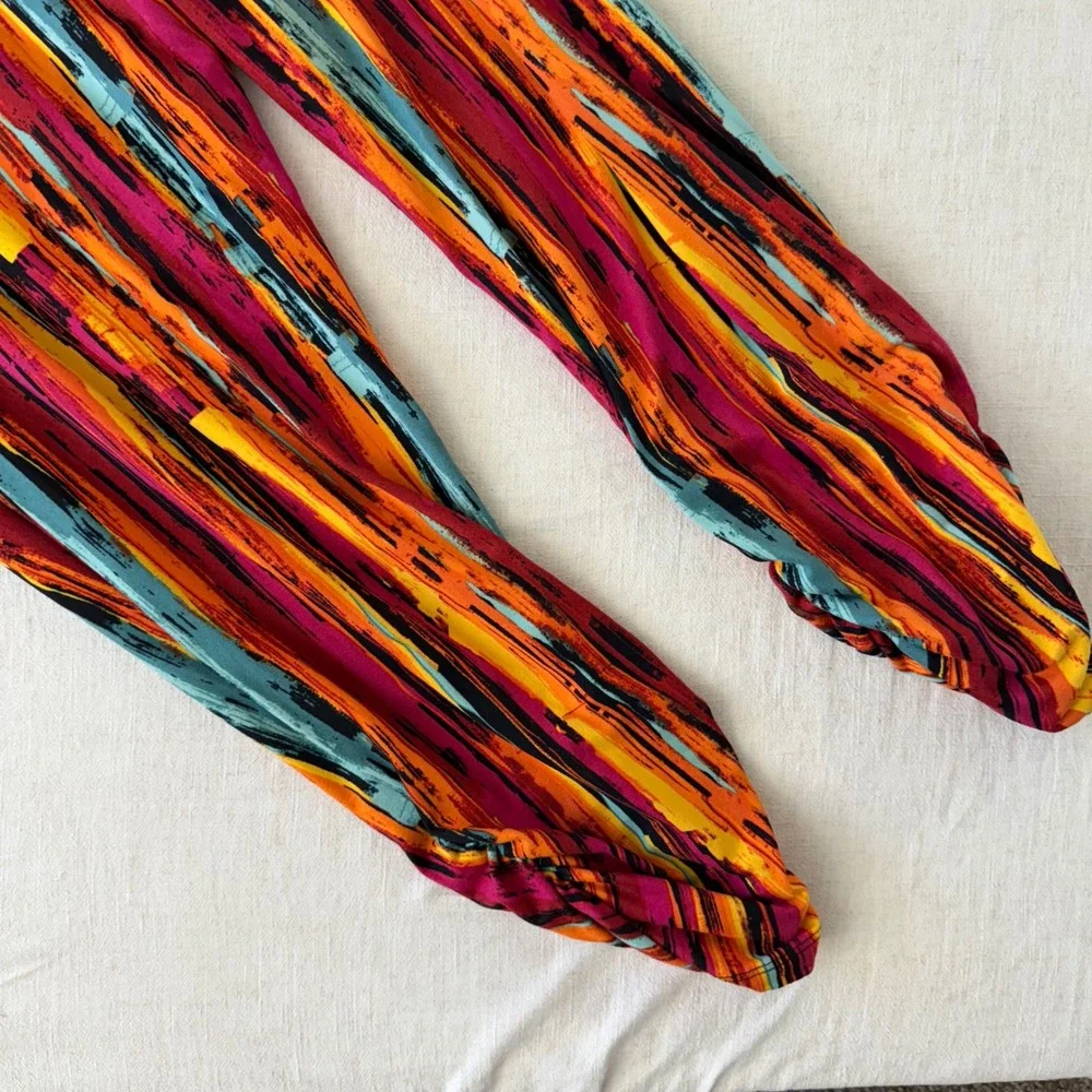 Full Circle Trends Womens 2X Harem Pants Abstract Print Ruched Multi-Color - Picture 3 of 12